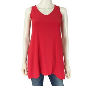 Sympli Canada Travel Tank Top Shell sz 4 Red Scoop Tunic Length No Iron Packable